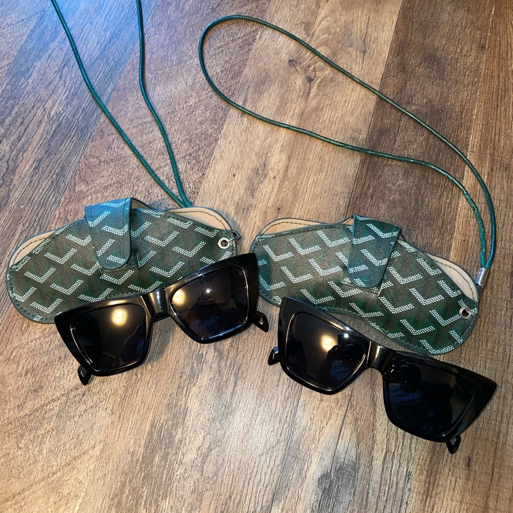 Stylish Black Sunglasses with Green Case 2 Pairs